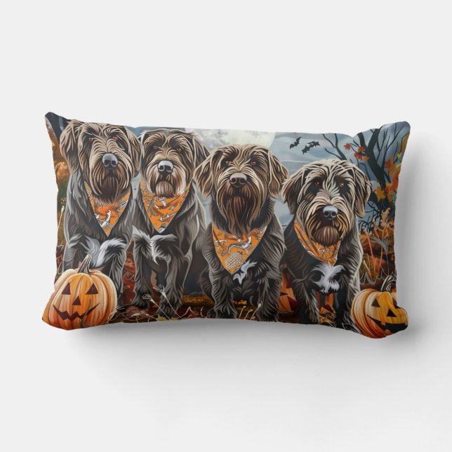 Coussin Rectangle Griffon à poil dur Halloween effrayant (Verso)