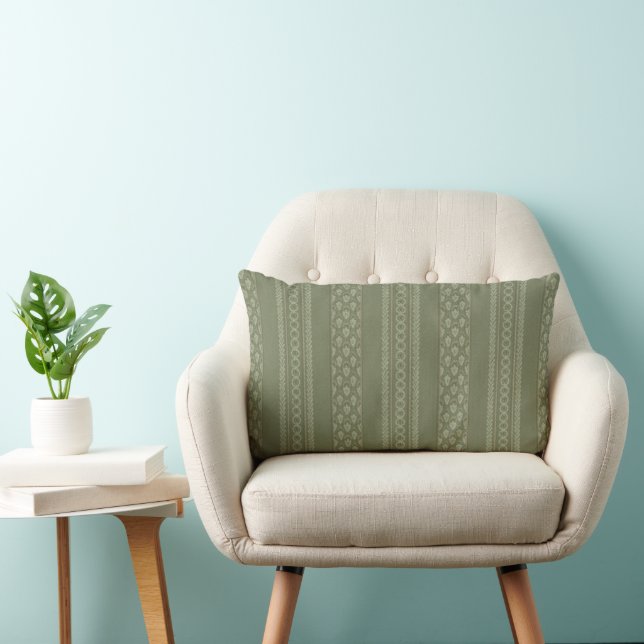 Coussin Rectangle Grille verte Sage Lignes Élégantes Mi-Siècle (Chaise)