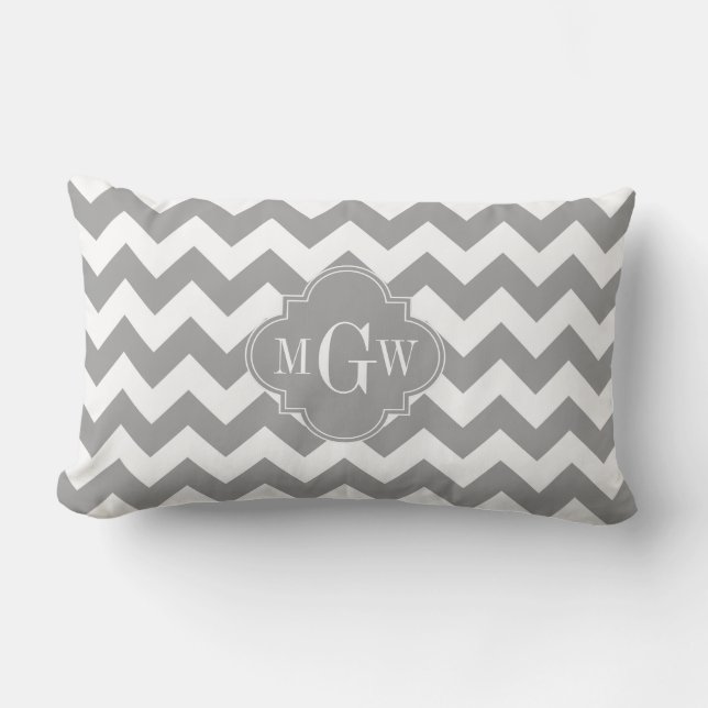 Coussin Rectangle Gris Blanc Chevron Gris Foncé Quatrefeuilles 3 Mon (Recto)