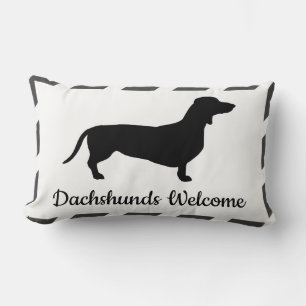 Coussin Rectangle Gris & Blancs Dachshunds Bienvenue