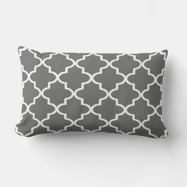 Coussin Rectangle Gris de charbon moderne et Quatrefoil marocain bla (Recto)