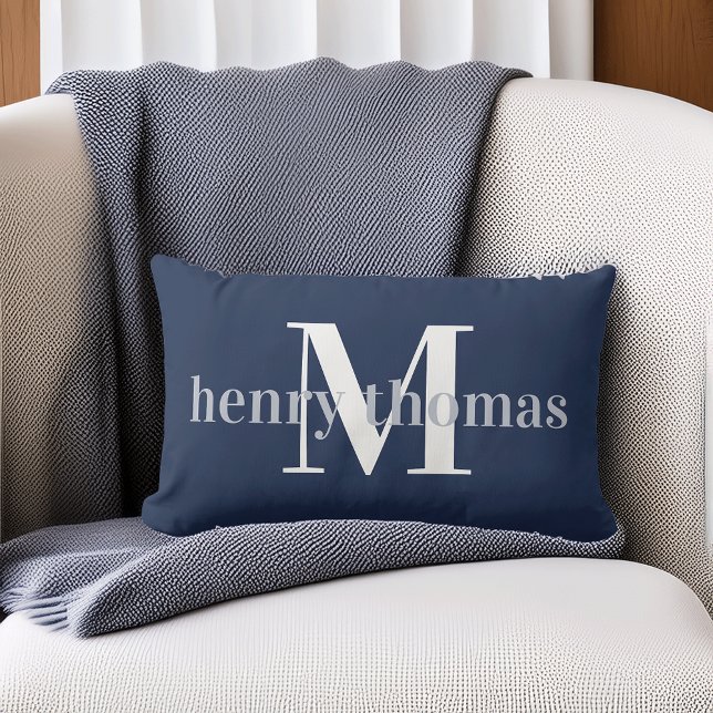 Coussin Rectangle Gris et marine | Nom et monographie (Créateur téléchargé)