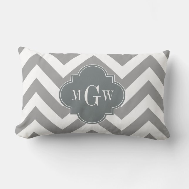 Coussin Rectangle Gris foncé Grand Chevron Charbon Quatrefeuilles 3  (Recto)