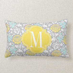 Coussin Rectangle Gris jaune floral Girly moderne personnalisé
