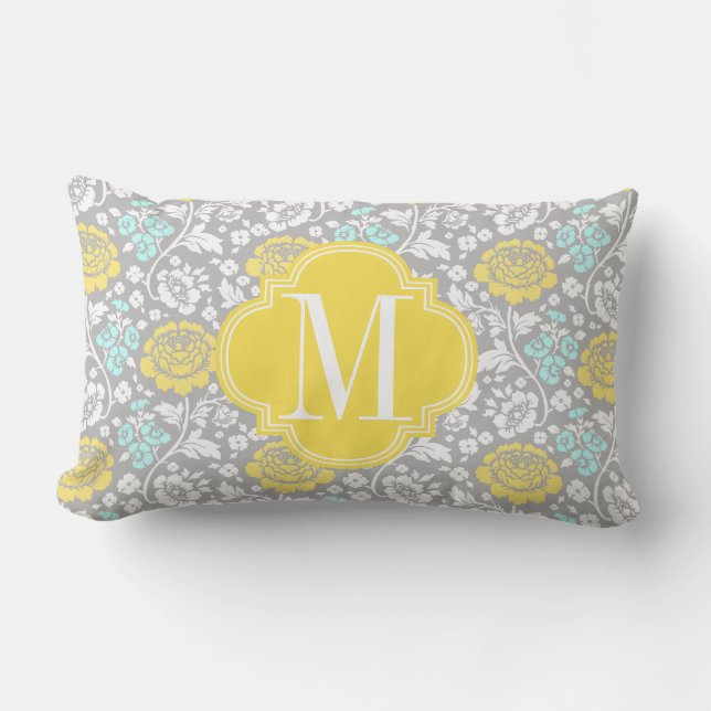 Coussin Rectangle Gris jaune floral Girly moderne personnalisé (Recto)