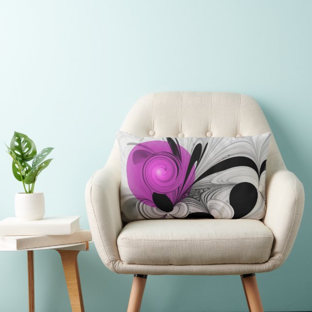 Coussin Rectangle Gris Noir Abstrait Avec Art Fractal Magenta (Chaise)