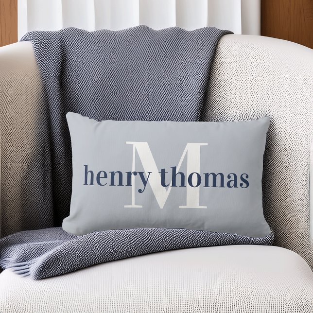 Coussin Rectangle Gris & Nuit | Prénom et Monogramme pour la Nurseri (Créateur téléchargé)