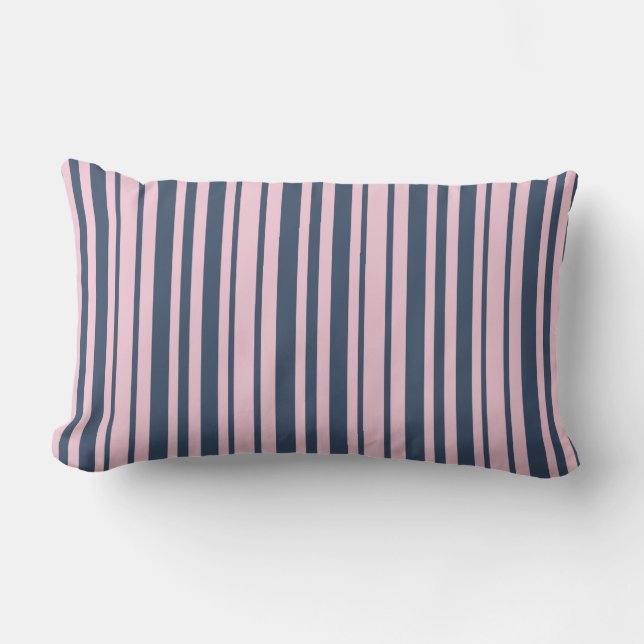 Coussin Rectangle Gris profond Bleu et rose rayures (Recto)