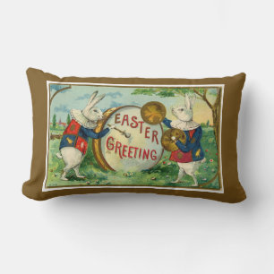 Coussin Rectangle Gros lapins blancs de Pâques foncé Brown réversibl