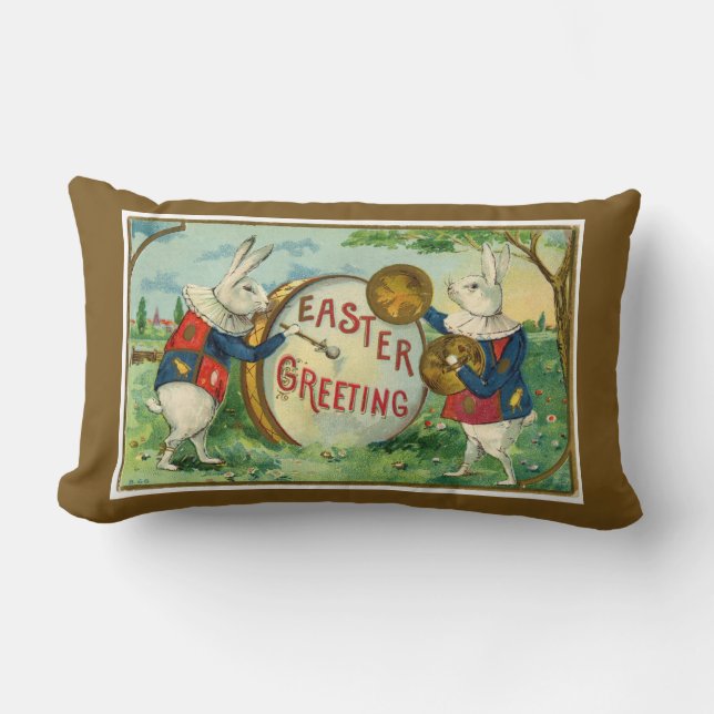 Coussin Rectangle Gros lapins blancs de Pâques foncé Brown réversibl (Recto)