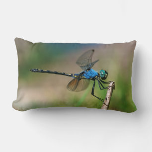 Coussin Rectangle Gros plan d'une libellule bleue sur une branche