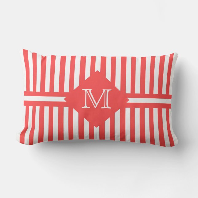 Coussin Rectangle Gros Saumon gras et bandes blanches avec Monogramm (Recto)