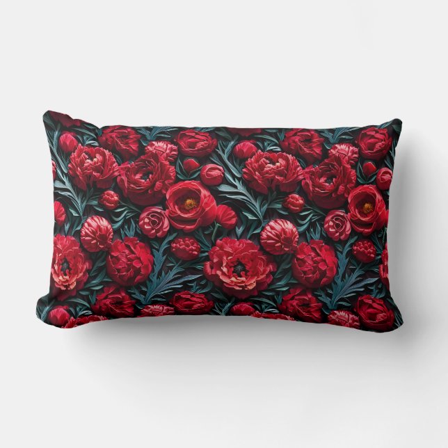 Coussin Rectangle Grosses pivoines rouges carminées Jeter l'oreiller (Recto)