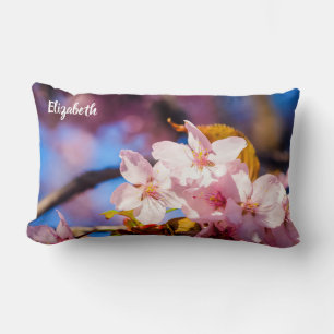 Coussin Rectangle Groupe De Fleurs Sakura, Rose Doux, Fond Bleu