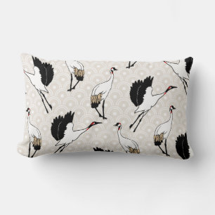 Coussin Rectangle Grues japonaises et pétoncles de taupe