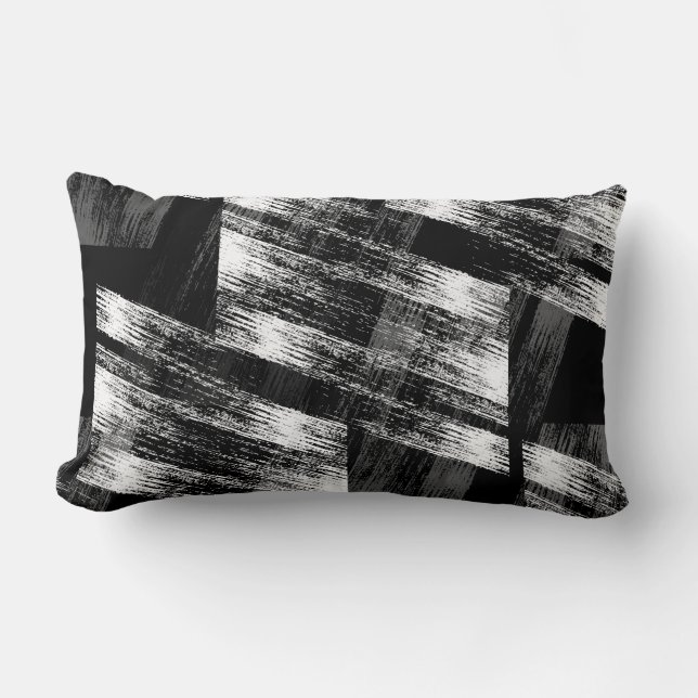 Coussin Rectangle Grunge noir et blanc abstraction. (Recto)