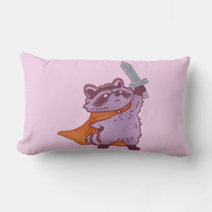 Coussin Rectangle Guerrier Raton Laveur Fantastique Mignon avec Épée