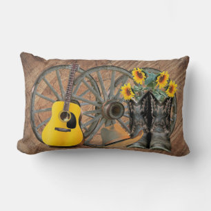 Coussin Rectangle guitare western Cowboy bottes roue de chariot Tour