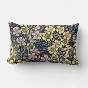 COUSSIN RECTANGLE HAIKU/ BLACK BLANC ROSE JAUNE FLEURS DE PRINTEMPS 