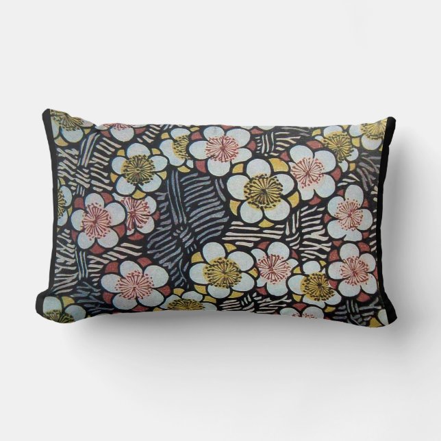 COUSSIN RECTANGLE HAIKU/ FLEURS DE PRINTEMPS JAUNE ROSE BLANC NOIR (Recto)