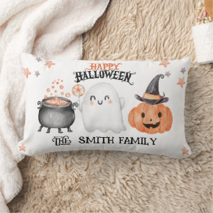 Coussin Rectangle Halloween avec un joli fantôme et un Citrouille