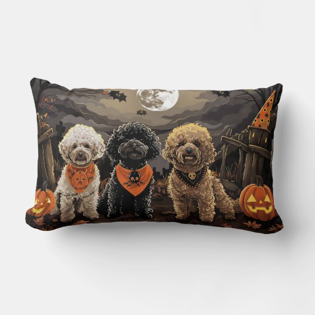Coussin Rectangle Halloween caniche Éffrayant (Recto)