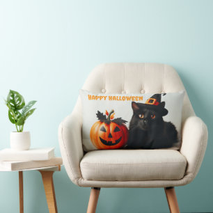 Coussin Rectangle Halloween Cat White