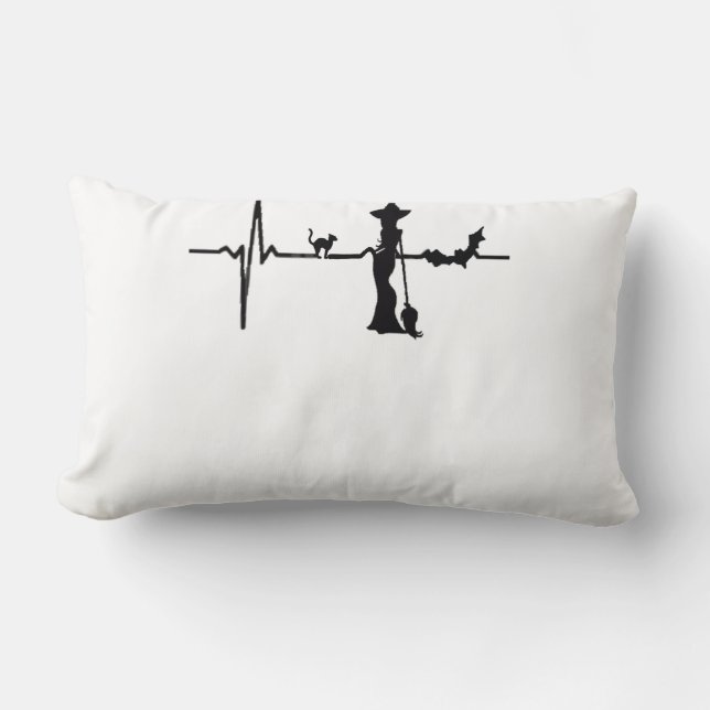 Coussin Rectangle Halloween Coeur Beat Noir Chat et chauve-souris (Recto)