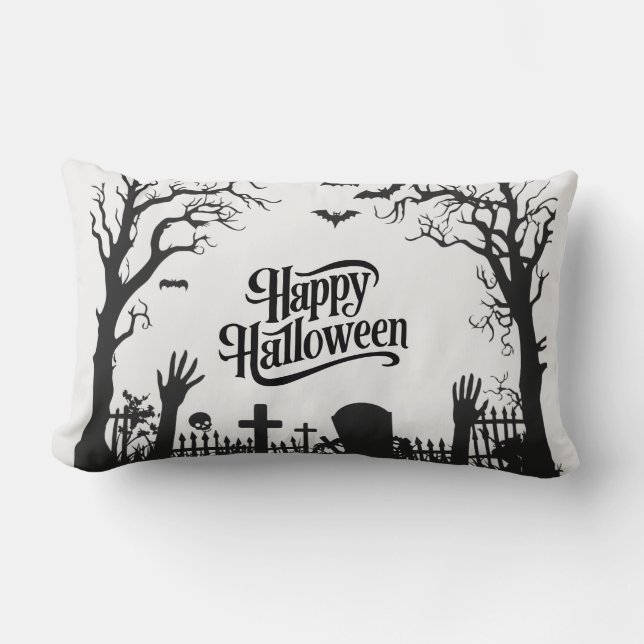 Coussin Rectangle Halloween éffrayant noir et blanc (Recto)