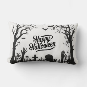 Coussin Rectangle Halloween noir et blanc mignon et effrayant 