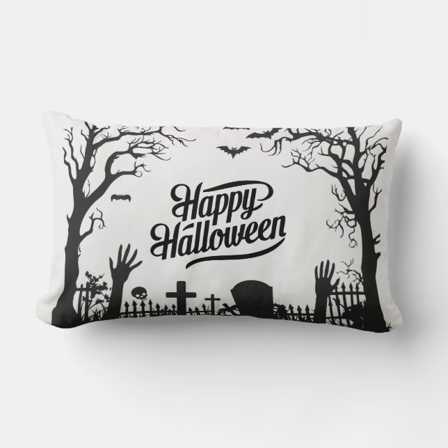 Coussin Rectangle Halloween noir et blanc mignon et effrayant  (Recto)