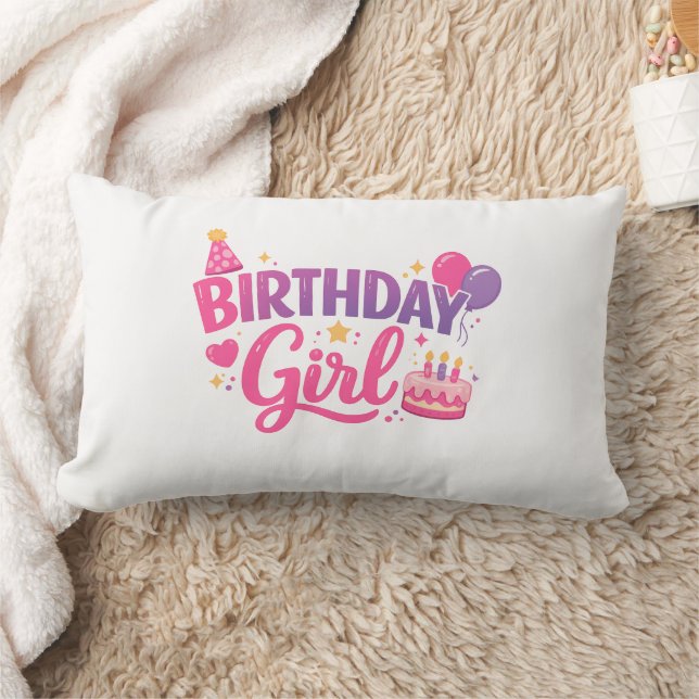 Coussin Rectangle Happy Birthday Girl Pillow Cute Party  (Couverture)