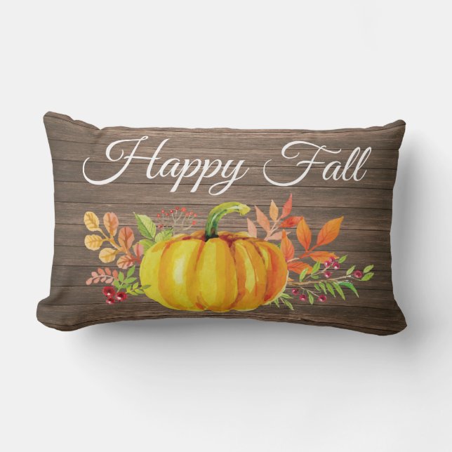 Coussin Rectangle Happy Fall Rustic Watercolor Citrouille (Recto)