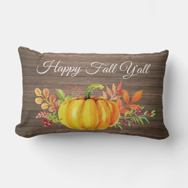 Coussin Rectangle Happy Fall Y'all Rustic Watercolor Citrouille (Recto)