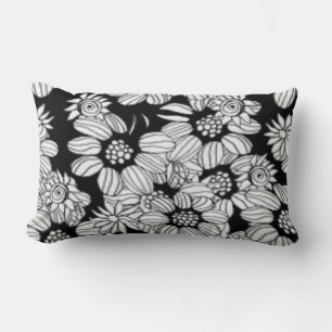 Coussin Rectangle Happy Floral Black & White Trendy Print