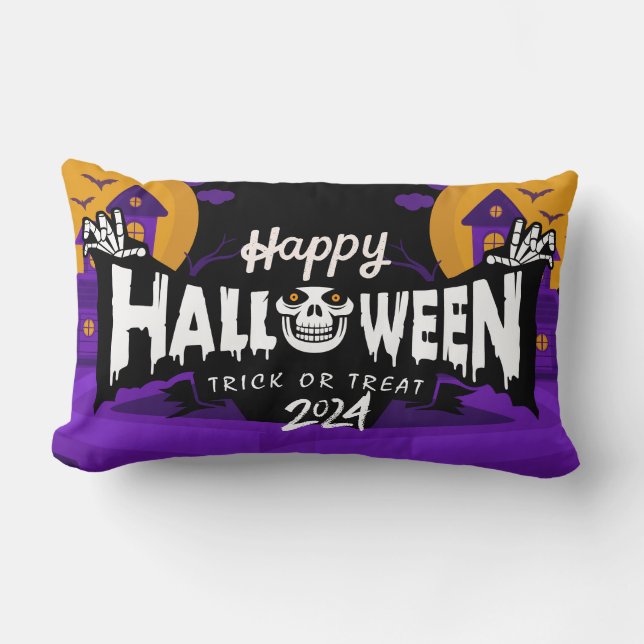 Coussin Rectangle Happy Halloween 2024 Lumbar Jeu d'oreillers (Recto)