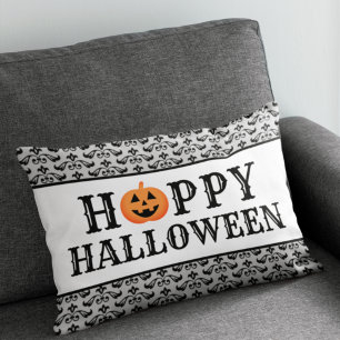 Coussin Rectangle Happy Halloween Orange et la typographie noire
