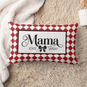 Coussin Rectangle Harlequin à carreaux rouges Maman personnalisée Ét