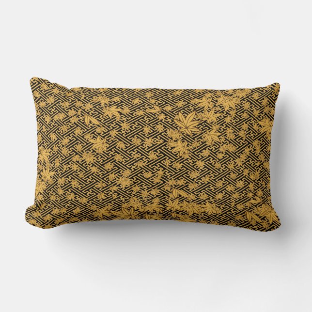 Coussin Rectangle Harmonie en or : Sayagata Maple Feuilles (Recto)