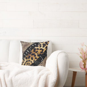 Coussin Rectangle Harmonie Féroce • Léopard Africain & Lumba en Cuir