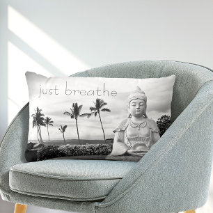 Coussin Rectangle Hawaii Bouddha Breathe Black and White Photo