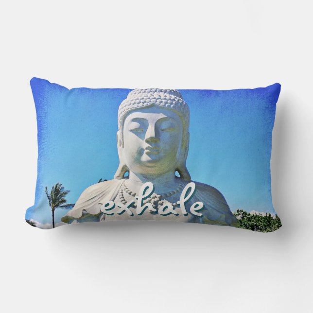 Coussin Rectangle Hawaii White Bouddha Photo Exhale Citation Bold (Recto)
