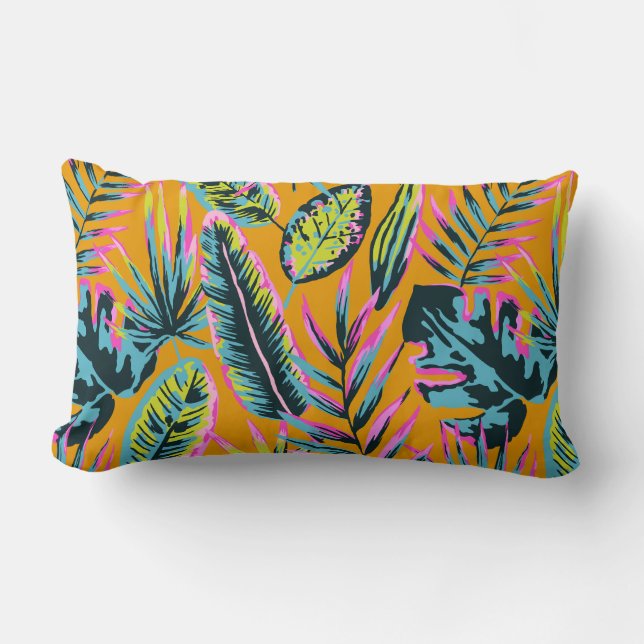 Coussin Rectangle Hawaiian Tropical Feuilles Et Plante Imprimer Moti (Recto)