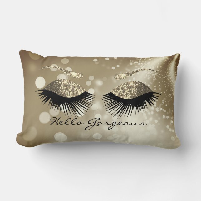 Coussin Rectangle Hello Gorgeous - Gold Eyelash et Brows (Recto)
