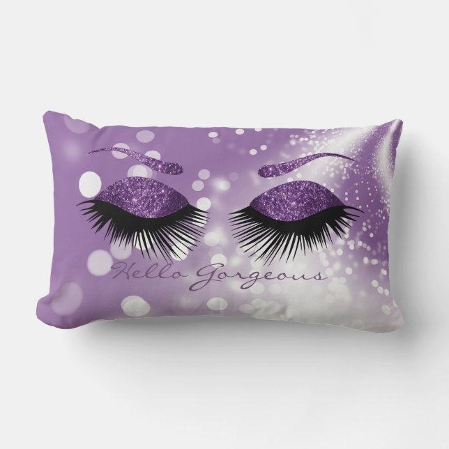 Coussin Rectangle Hello Gorgeous - Purple Eyelash et Brows (Recto)
