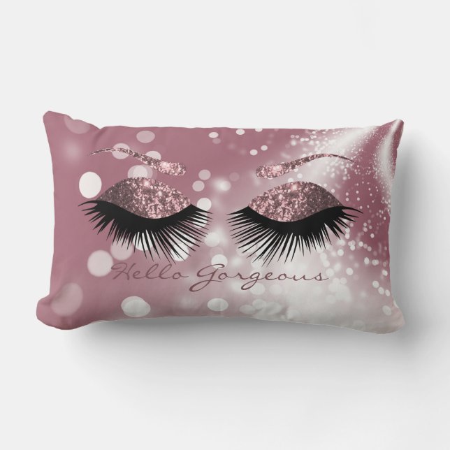 Coussin Rectangle Hello Gorgeous - Rose Gold Eyelash et Brows (Recto)