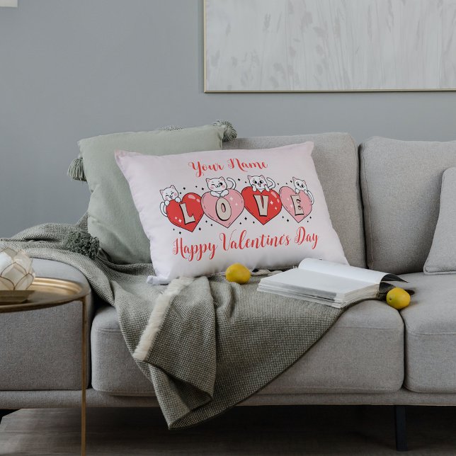 Coussin Rectangle Heureuse Sainte-Valentin, Cute Chats Avec Coeurs (Créateur téléchargé)