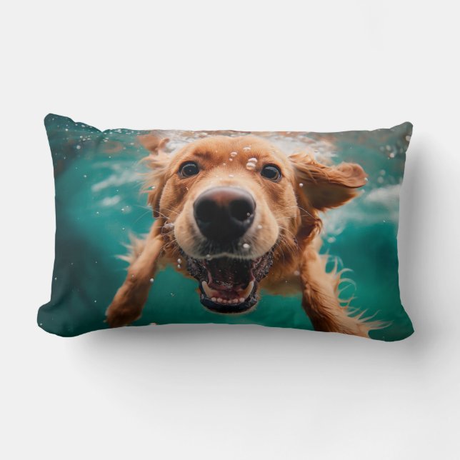 Coussin Rectangle Heureux Golden Retriever Nageant Sous L'eau (Recto)