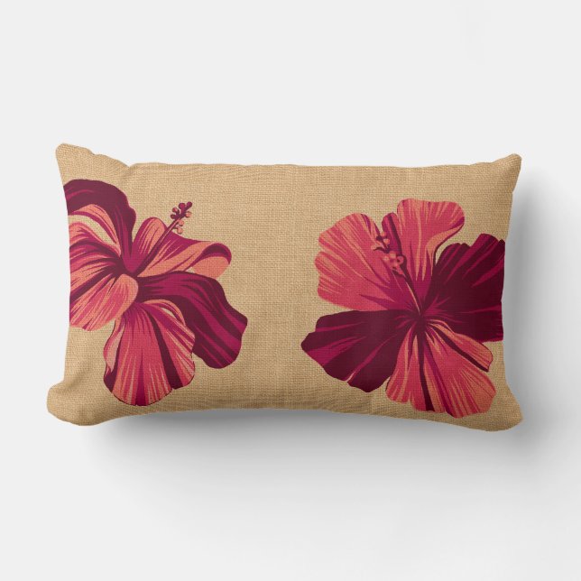 Coussin Rectangle Hibiscus hawaïens en cours de route FauxLinen Lumb (Recto)