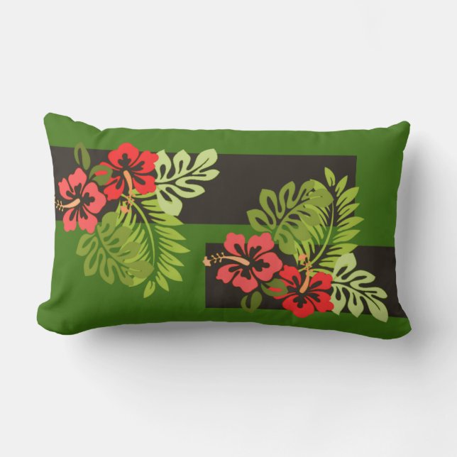 Coussin Rectangle Hibiscus hawaïens tropicaux Fleurs de couleur (Recto)